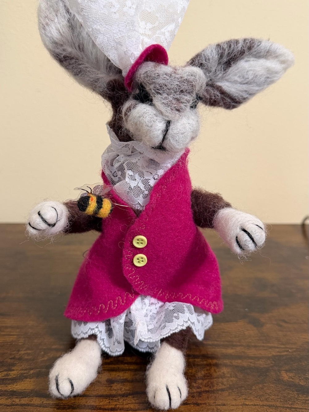 One Of A Kind Needle Wool Felt Rabbit 9.5” tall